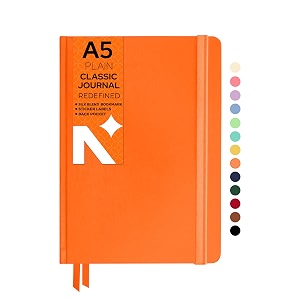 neorah  a5 plain classic notebook -110 gsm 210x148mm -hardcover unruled journal includes book marks  backpocket sticker label- office notebook journal 160 pages  completely handmade orange