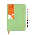 NEORAH — A5 Squared Classic Notebook -110 Gsm(210x148mm) -Hardcover Checked Journal| Includes Book Marks| BackPocket |Sticker Label - Office Notebook Journal 160pagesCompletely HANDMADE (LIGHT GREEN)