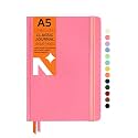 NEORAH — A5 Squared Classic Notebook -110 Gsm(210x148mm) -Hardcover Checked Journal| Includes Book Marks| BackPocket |Sticker Label - Office Notebook Journal 160pages|Completely HANDMADE (PINK)
