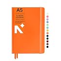 NEORAH — A5 Plain Classic Notebook -110 Gsm (210x148mm) -Hardcover Unruled Journal| Includes Book Marks | BackPocket |Sticker Label- Office Notebook Journal 160 Pages | Completely HANDMADE (ORANGE)
