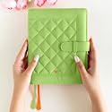NEORAH–A5Cover[SLEEVE ONLY]with Quilted Loop Closure|FAUX LEATHER Sleeve|Travel Journal|Diary Holder with Pen Loop|2Front&amp;1Back pocket|6Card Slots|Fits any A5Softcover Travellers Organiser-LIGHT GREEN