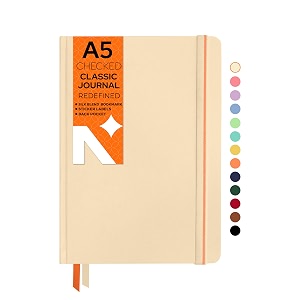 neorah  a5 squared classic notebook -110 gsm210x148mm -hardcover checked journal includes book marks backpocket sticker label - office notebook journal 160pagescompletely handmade after glow