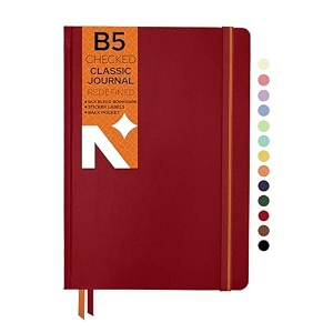 neorah - b5 checked notebook - red squared journal - 160 pages- 110 gsm- 250 x 175 mm - 2026 office notebook hardcover 