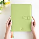 NEORAH–A5Cover[SLEEVE ONLY]with Quilted Loop Closure|FAUX LEATHER Sleeve|Travel Journal|Diary Holder with Pen Loop|2Front&amp;1Back pocket|6Card Slots|Fits any A5Softcover Travellers Organiser-LIGHT GREEN