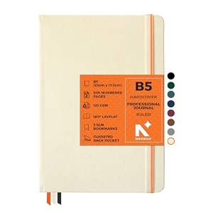 neorah  b6 ruled 208 pages - 135 gsmpro series journal 175 x 125 mm - hardcover ruled notebook -includes back pocket book marks - completely handmade for journalingwritingnote taking - rhubarb