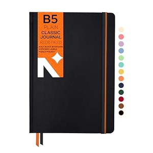 neorah - b5 plain notebook - black journal - 160 pages- 110 gsm- 250 x 175 mm - 2026 office notebook hardcover 