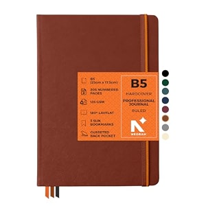 neorah  b5 ruled  208 pages - 135 gsmpro series journal 250 x 175 mm - hardcover ruled notebook includes back pocket book marks - completely handmade for journalingwritingnote taking - umber