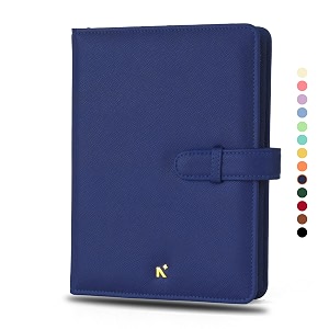 neorah  b6 cover  sleeve only  with loop closure handcrafted faux leather sleeve travel journal planner diary holder with pen loop 2 bookmarks 2front amp 1 back pocket  6 card slots - dark blue
