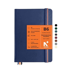 neorah- b6 dot grid professional journal -135 gsm- 175 x125mm-hardcover dotted notebook-back pocket3 silk book mark208 pages- completely handmade for journalingwriting note taking