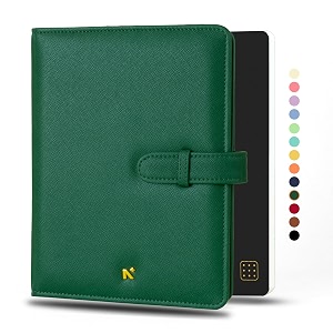neorah  b6 notebook sleeve with loop  dotgrid journal  faux leather sleeve  penloop  2 front 1 back compartment  6 card slots  dark green