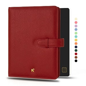 neorah  b6 notebook sleeve with loop  dotgrid journal  faux leather sleeve  penloop  2 front 1 back compartment  6 card slots red