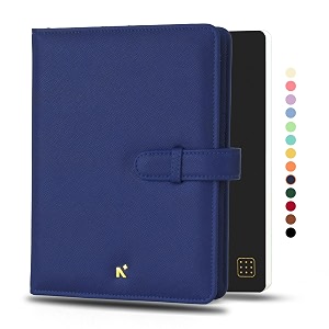 neorah  b6 notebook sleeve with loop  dotgrid journal  faux leather sleeve  penloop  2 front 1 back compartment  6 card slots  dark blue