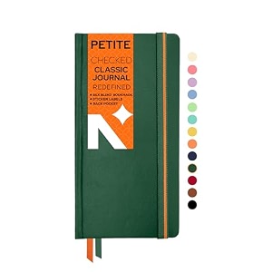 neorah - petite - squared notebook - 110 gsm - 160 pages  size 210 cm x 105 cm - elastic band enclosure completely handmade dark green