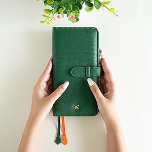 neorah a5coversleeve onlywith loop closure faux leather sleeve travel journal diary holder with pen loop2frontamp1back pocket6card slots  fits any a5soft cover travellers organiser -dark green