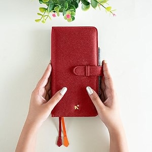 neorah a5coversleeve onlywith loop closure faux leather sleeve travel journal diary holder with pen loop2frontamp1back pocket6card slots  fits any a5soft cover travellers organiser - red