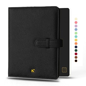neorah  b6 notebook sleeve with loop  dotgrid journal  faux leather sleeve  penloop  2 front 1 back compartment  6 card slots  black