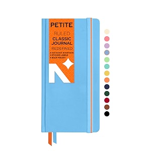 neorah - petite - ruled notebook - 110 gsm - 160 pages  size 210 cm x 105 cm - elastic band enclosure completely handmade light blue