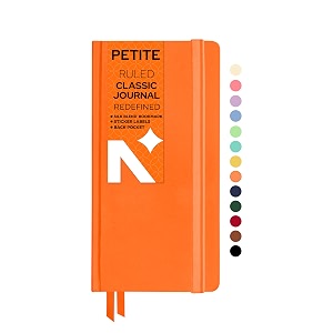 neorah - petite - ruled notebook - 110 gsm - 160 pages  size 210 cm x 105 cm - elastic band enclosure completely handmade orange