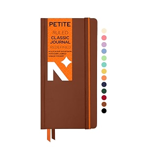 neorah - petite - ruled notebook - 110 gsm - 160 pages  size 210 cm x 105 cm - elastic band enclosure completely handmade brown