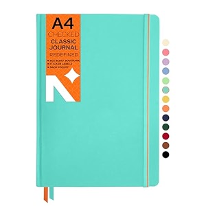neorah  a5 squared classic notebook -110 gsm210x148mm -hardcover checked journal includes book marks backpocket sticker label - office notebook journal 160pagescompletely handmade after glow
