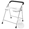 NEOSAFE Heavy Duty Folding Stainless Steel Shower Bathing Room Mobile Commode Mini Chair Indian Toilet Seat for Elderly Disabled Men and Pregant Women Support (White)