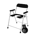 NEOSAFE Premium Folding Stainless Steel Shower Bathing Room Mobile Commode Stool Indian Toilet Seat for Elderly Disabled Men and Pregant Women Support (Black)