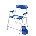NEOSAFE Premium Folding Stainless Steel Shower Bathing Room Mobile Commode Stool Indian Toilet Seat for Elderly Disabled Men and Pregant Women Support (Blue)