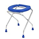 NEOSAFE Stainless Steel Premium Folding Shower Bathing Room Commode Stool Indian Toilet Seat for Elderly Disabled man and Pregant Women Support Safe Chair Anti-Slip (Blue)