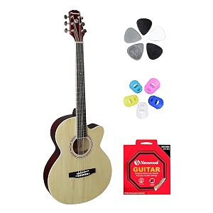 flym acoustic guitar with touch pickup bag plectrums finger protectors amp neowood string set matt finish natural
