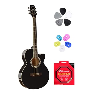 flys acoustic guitar with touch pickup bag plectrums finger protectors amp neowood string set black