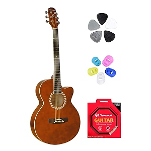flym acoustic guitar with touch pickup bag plectrums finger protectors amp neowood string set matt finish coffee