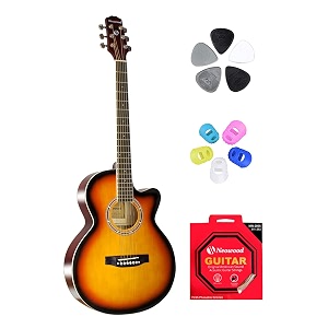 39 inches wood fly-sg 3ts acoustic guitar with touch pickup bag plectrums finger protectors amp string set