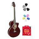 FLYM, Acoustic Guitar with Touch Pickup, Bag, Plectrums, finger Protectors &amp; Neowood String Set Matt Finish (Wine Red)
