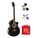 FLYS, Acoustic Guitar with Touch Pickup, Bag, Plectrums, finger Protectors &amp; Neowood String Set (Black)