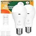 Neporal MagicGlow Rechargeable Light Bulbs with Remote, 3 Colors Shift + Dimmable Battery Powered Light Bulbs, USB Rechargeable, A19 Standard Emergency LED Light Bulbs, 15W