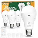 Neporal MagicGlow Rechargeable Light Bulbs with Remote, 3 Colors Shift + Dimmable Battery Powered Light Bulbs, USB Rechargeable, A19 Standard Emergency LED Light Bulbs, 15W (4, White, 15, Watts)