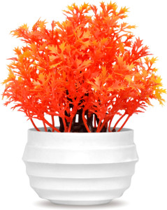 nerapi orange artificial coriander grass leaf flower plant  orange wild flower artificial flower  with pot 55 inch pack of 1 flower with basket
