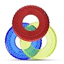 Nerf Dog Tire Flyer Dog Toy Gift Set, 10 Inch Flying Disc Dog Fetch Toys, Rubber Dog Toy for Medium Dogs and Large Dogs, Red, Translucent Green and Translucent Blue, 3 Count