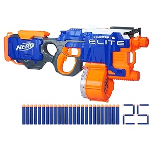 nerf hyperfire motorized elite blaster 25-dart drum fires up to 5 darts per second includes 25 official elite darts for kids ages 8 and up multicolour