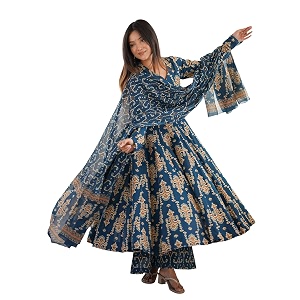 Nermosa Womens Printed Anarkali Kurta Set with