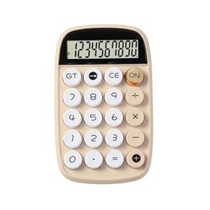 nertz solid calculator 10-digit lcd display basic desk with round mechanical keys auto power-off anti-slip base portable battery calculator for office school college shop amp home beige
