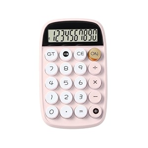 nertz solid calculator 10-digit lcd display basic desk with round mechanical keys auto power-off anti-slip base portable battery calculator for office school college shop amp home pink