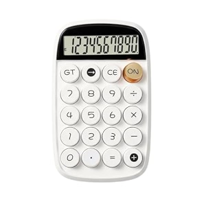 nertz solid calculator 10-digit lcd display basic desk with round mechanical keys auto power-off anti-slip base portable battery calculator for office school college shop amp home white