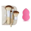 NESA 4 Pcs Makeup Brush Kit with Natural Bamboo Handle (Free Makeup Sponge)