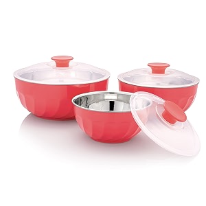 nescro mixing amp serving microwave safe stainless steel bowl 3 pcs set 60012001800 ml pastel red