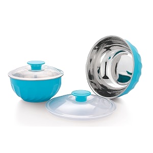 nescro mixing amp serving microwave safe stainless steel bowl 2 pcs set 6001200 ml cyan blue