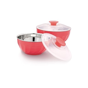 nescro mixing amp serving microwave safe stainless steel bowl 2 pcs set 6001200 ml pastel red
