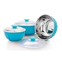 Nescro Mixing &amp; Serving Microwave Safe Stainless Steel Bowl 3 Pcs Set (600/1200/1800 ML) (Cyan Blue)