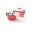 Nescro Mixing &amp; Serving Microwave Safe Stainless Steel Bowl 2 Pcs Set (600/1200 ML) (Pastel Red)