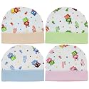 Neska Moda Baby Boys and Girls Pack Of 4 Cotton Caps for 0 To 12 Months (Pink,Light Blue,Orange,Light Green)